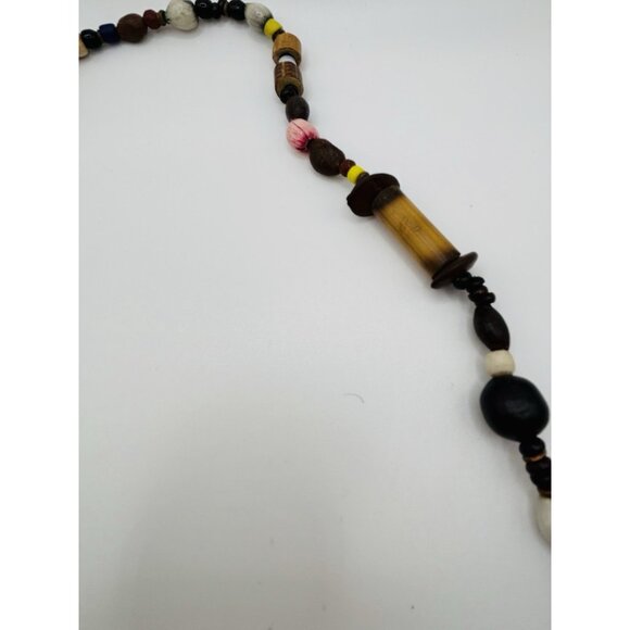 Multi Color Wood Bead Long Necklace 28” Boho Bohemian - Picture 4 of 5